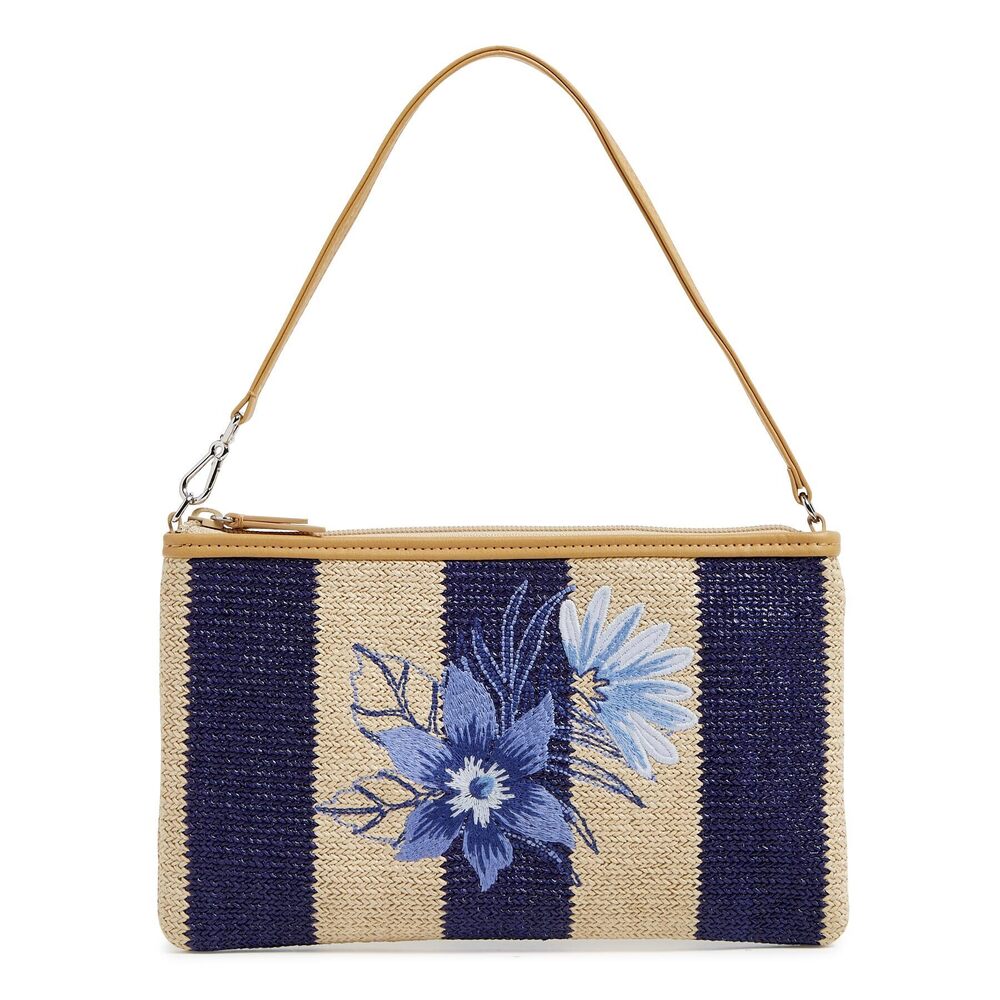 6427 Straw Convertible Wristlet with RFID Protection Navy Stripe Straw